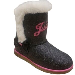 NEW! JUICY COUTURE Glitter Fur Top Boots Big Girls 4.